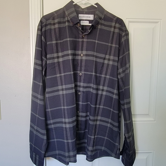 Mizzen + Main Gray Plaid Long Sleeve Button Down No Iron XXL Trim Fit - Picture 1 of 10